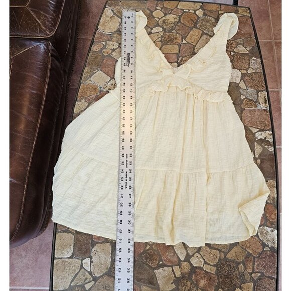 Lulus Short Loose Fit Ruffled V-Neck Dress, Soft Yellow, Festival, Size Small - Picture 6 of 9